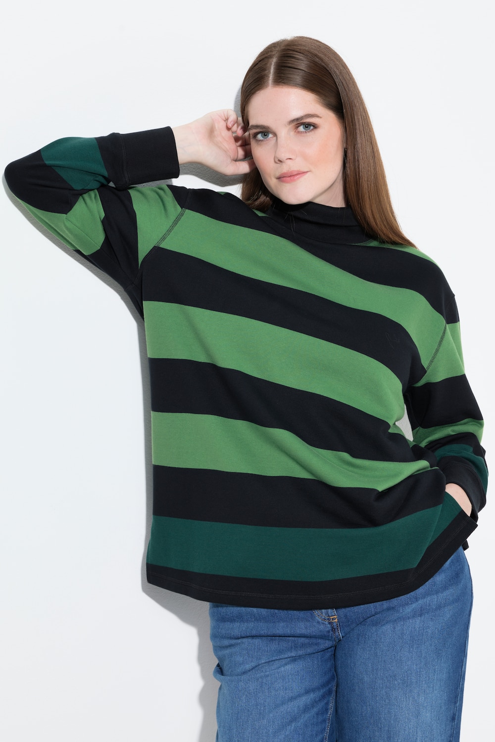 Sweatshirt, striper, ståkrage, langermet, økologisk bomull
