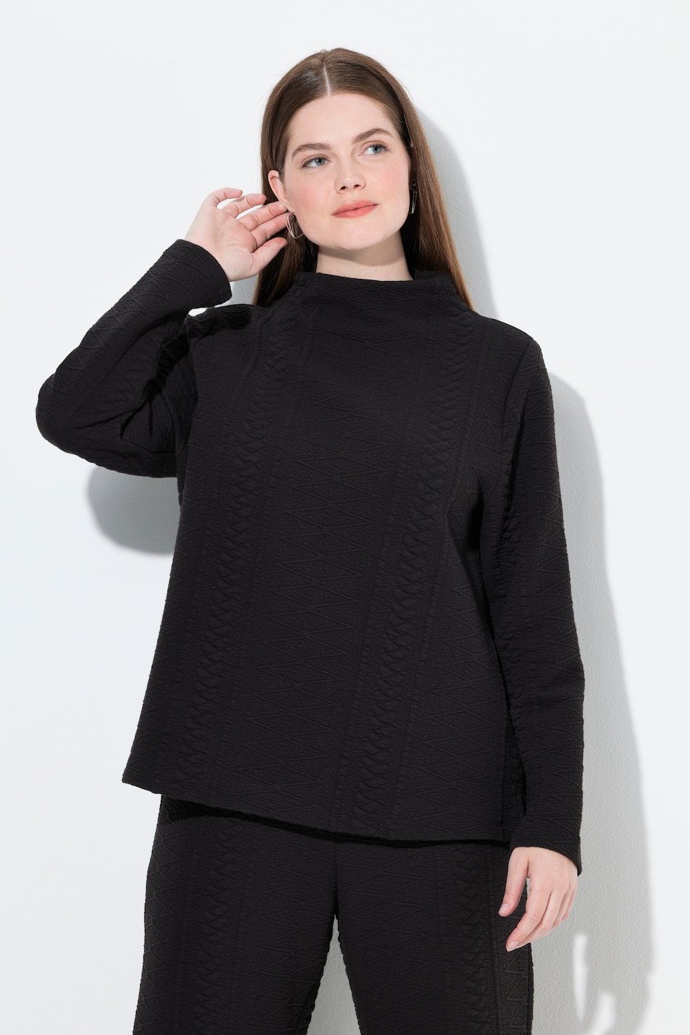 Große Größen Jacquard-Sweatshirt, Damen, schwarz, Größe: 46/48, Baumwolle, Ulla Popken