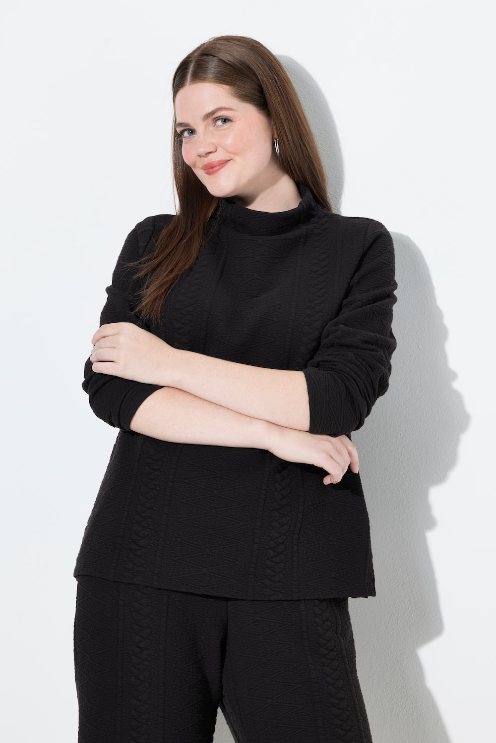 Jacquard-Sweatshirt, Stehkragen, Langarm, Biobaumwolle