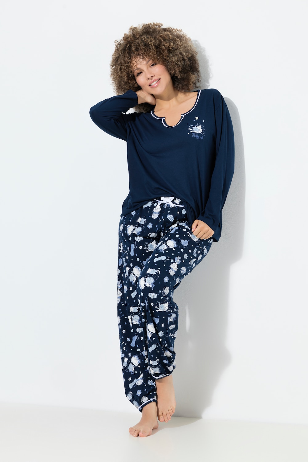 Pyjama, Katzen, Tunika-Ausschnitt, Langarm