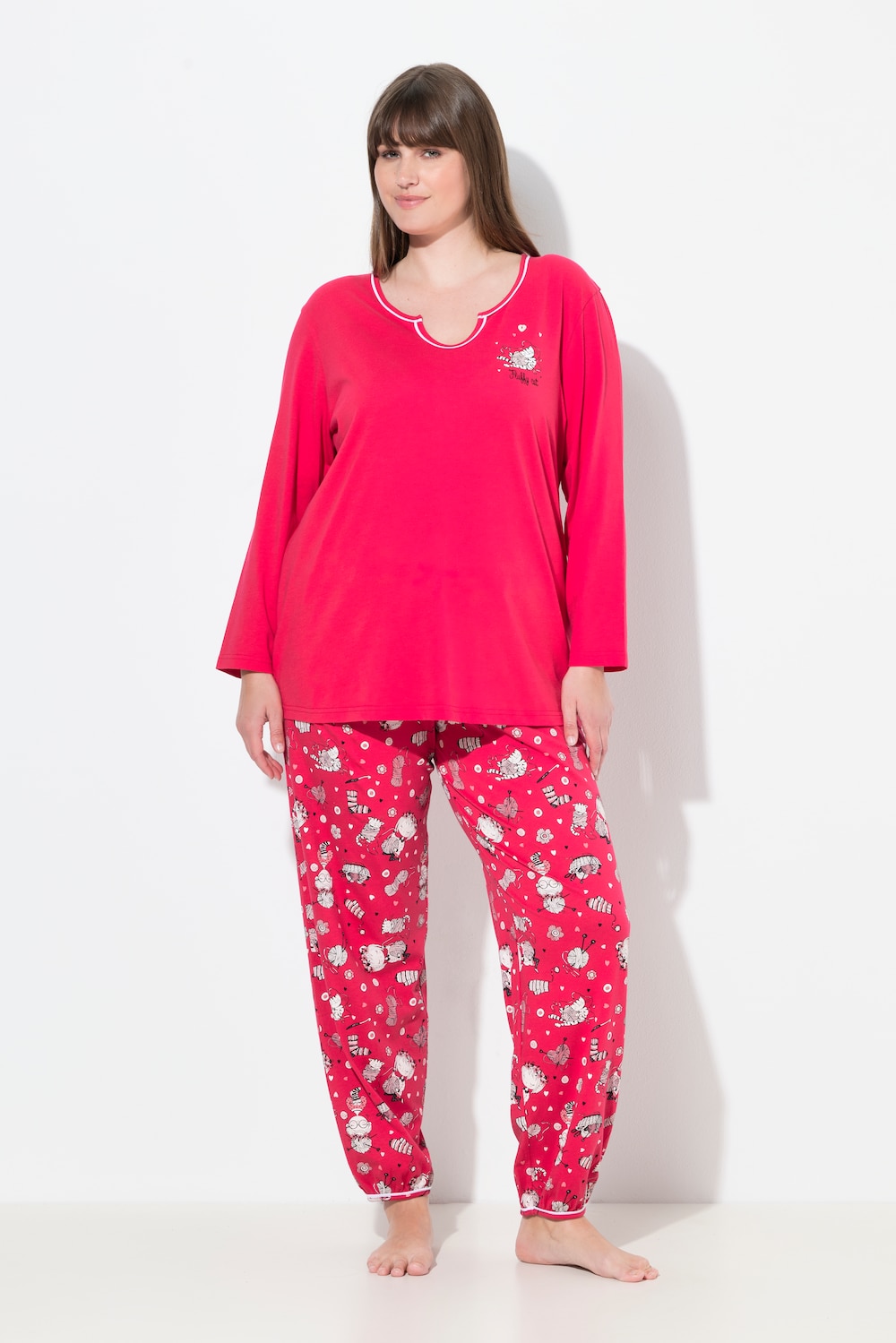 Große Größen Pyjama, Damen, rot, Größe: 46/48, Baumwolle, Ulla Popken