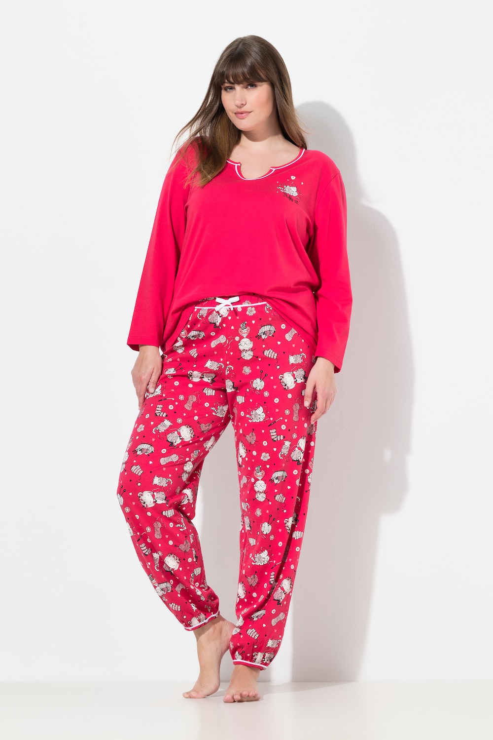 Pyjama, katten, tuniekhals, lange mouwen