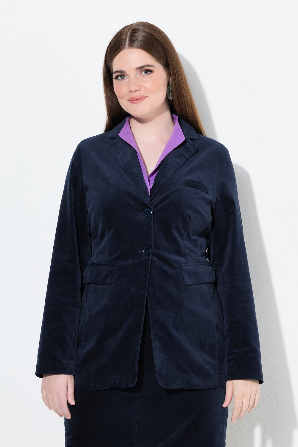 Thumbnail - Große Größen Samtblazer, Damen, blau, Größe: 52, Baumwolle, Ulla Popken