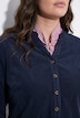 Cord-Maxikleid, Stehkragen, V-Ausschnitt, Langarm