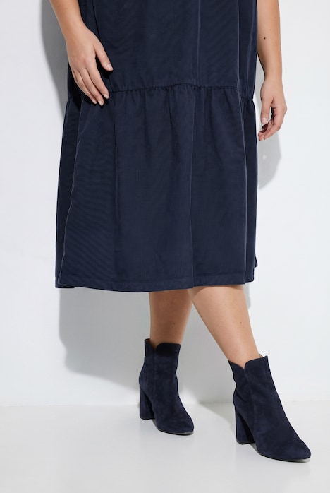 Cord-Maxikleid, Stehkragen, V-Ausschnitt, Langarm