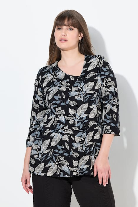 Shirt, Blätter, V-Ausschnitt, 3/4-Arm, Biobaumwolle