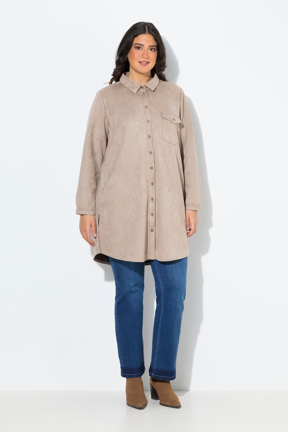 Thumbnail - Große Größen Suede-Longjacke, Damen, braun, Größe: 58/60, Polyester, Ulla Popken