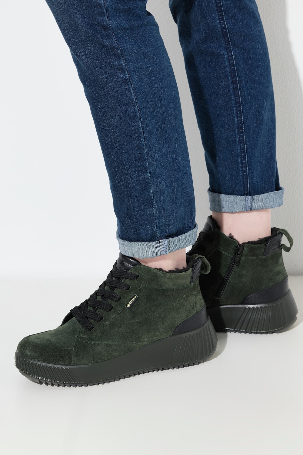 Leder-Funktionssneaker, Damen, grün, Größe: 42, Sonstige/Leder, Ulla Popken