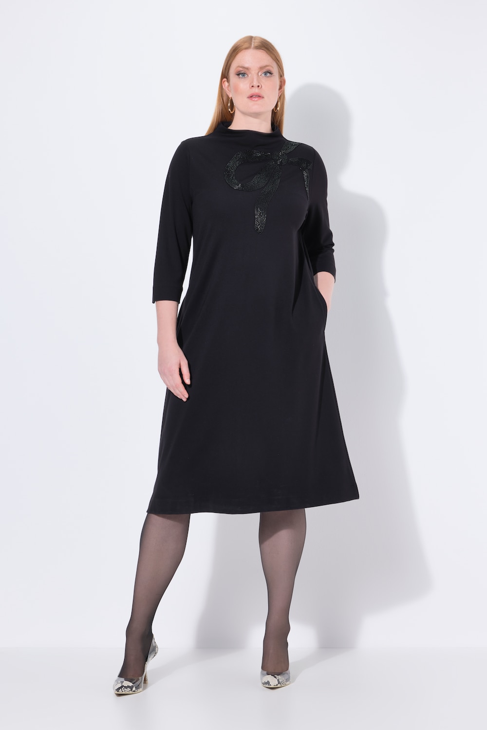 Große Größen Punto-Midikleid, Damen, schwarz, Größe: 50/52, Viskose/Synthetische Fasern, Ulla Popken