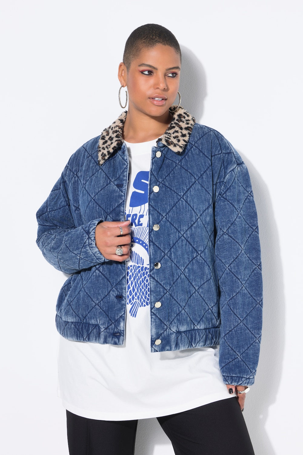 Große Größen Stepp-Blouson, Damen, blau, Größe: 46/48, Polyester/Baumwolle, Studio Untold