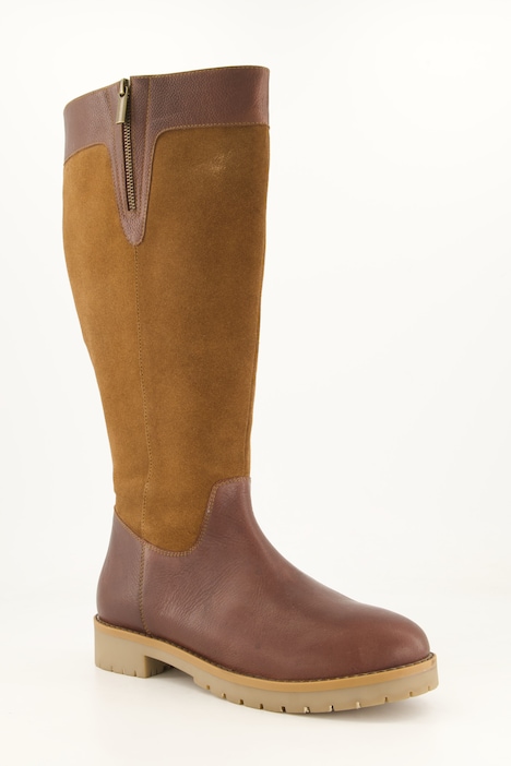 Lederstiefel, XL-Schaft, wasserfest, Zipper, Weite H