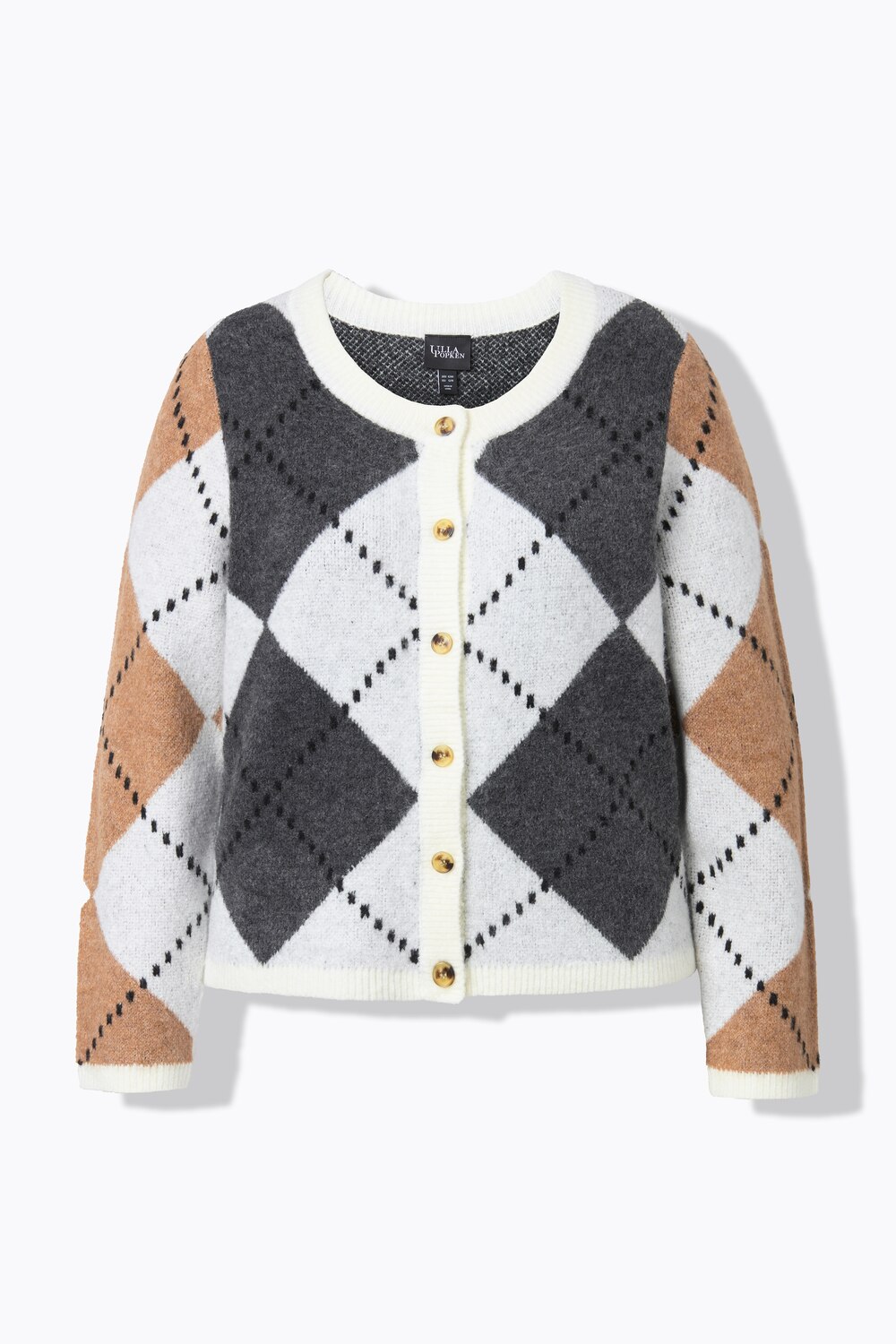 Stora storlekar Stickad kofta, Dam, beige, storlek: 58/60, Syntetfibrer/Polyester, Ulla Popken