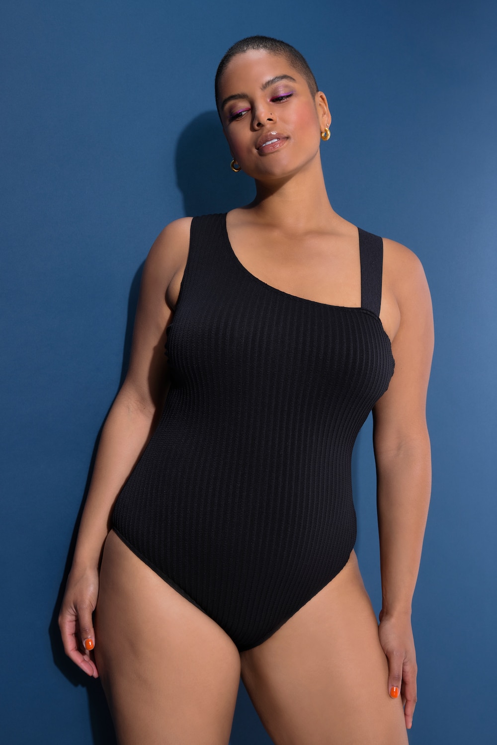 Badeanzug, Softcups, One-Shoulder, Streifenstruktur
