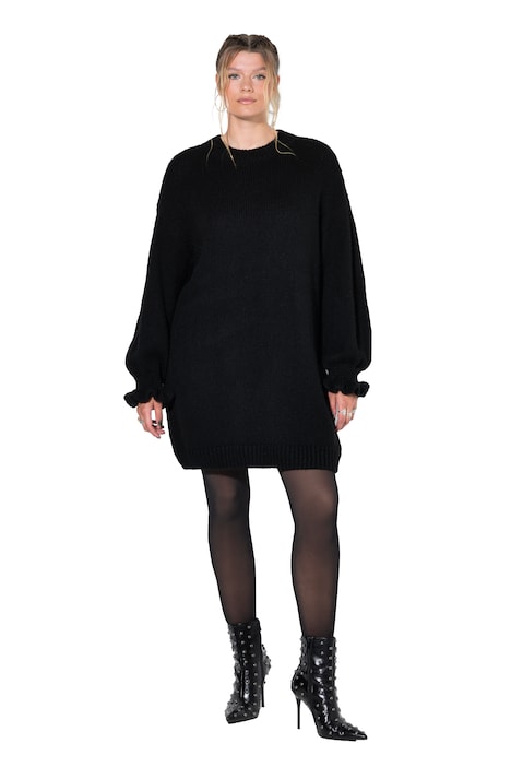 Úpletové šaty, oversize, volánové rukávy