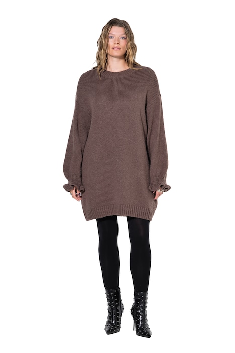Úpletové šaty, oversize, volánové rukávy