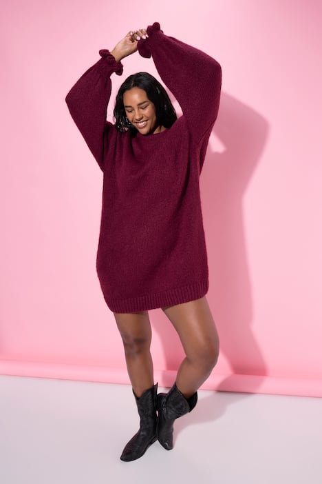 Gebreide jurk, oversized, mouwen met ruches