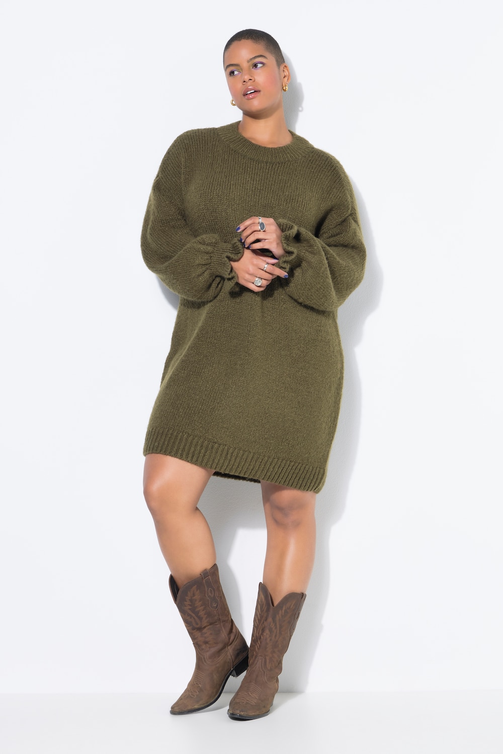 Strickkleid, oversized, Rüschenärmel