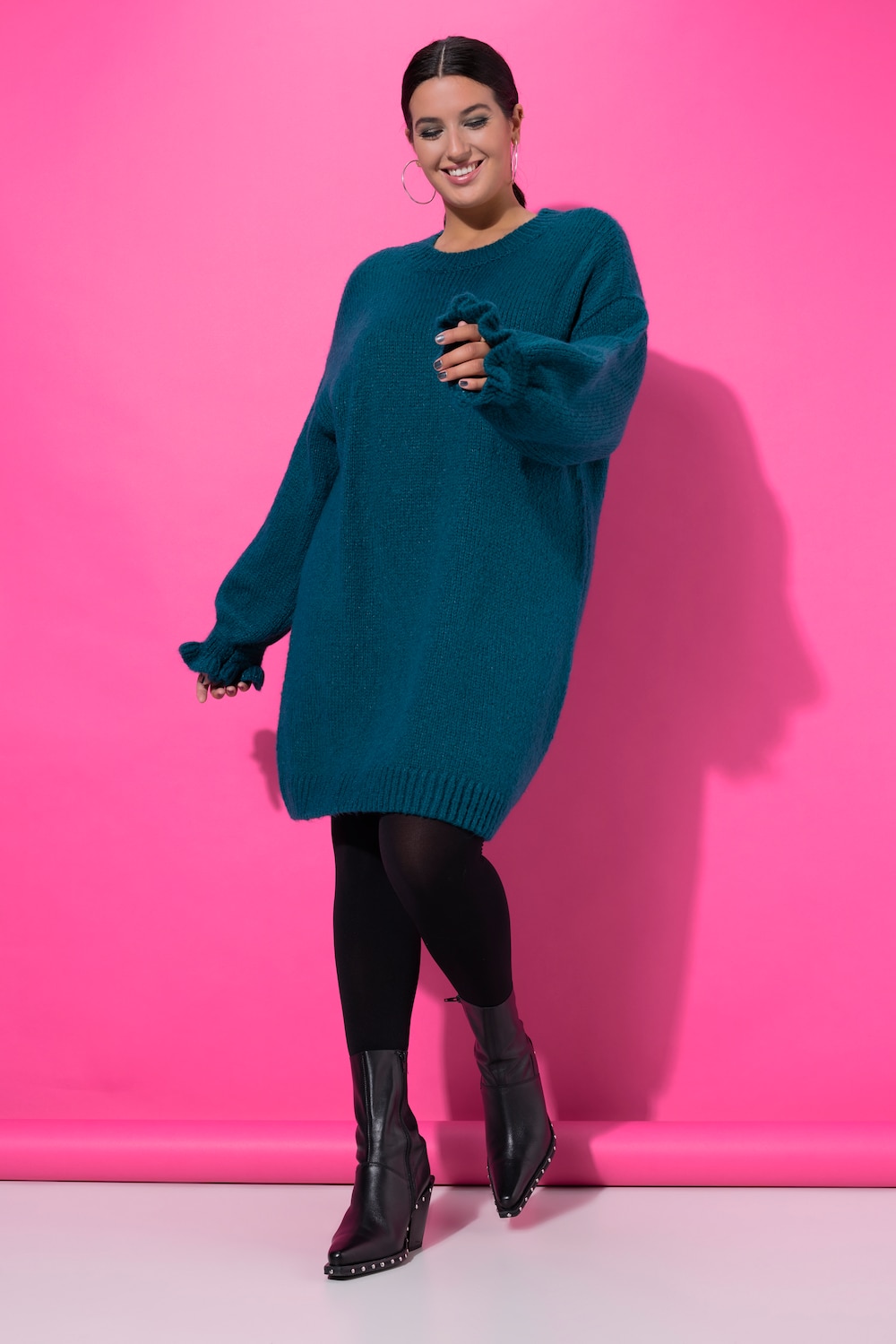 Strickkleid, oversized, Rüschenärmel
