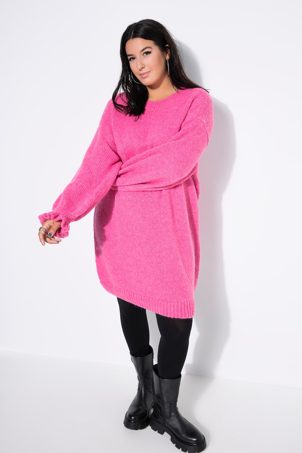 Strickkleid, oversized, Rüschenärmel