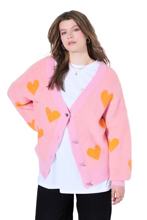 Rozepínací svetr, oversize, extra měkký, srdce