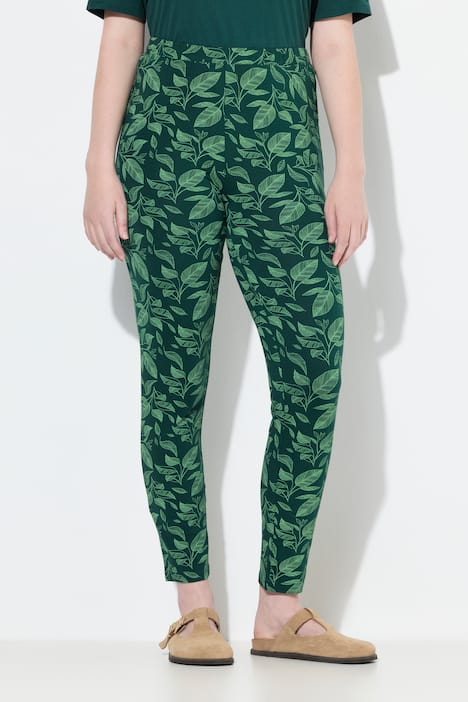 Legging à taille élastique en coton bio, motif feuillage