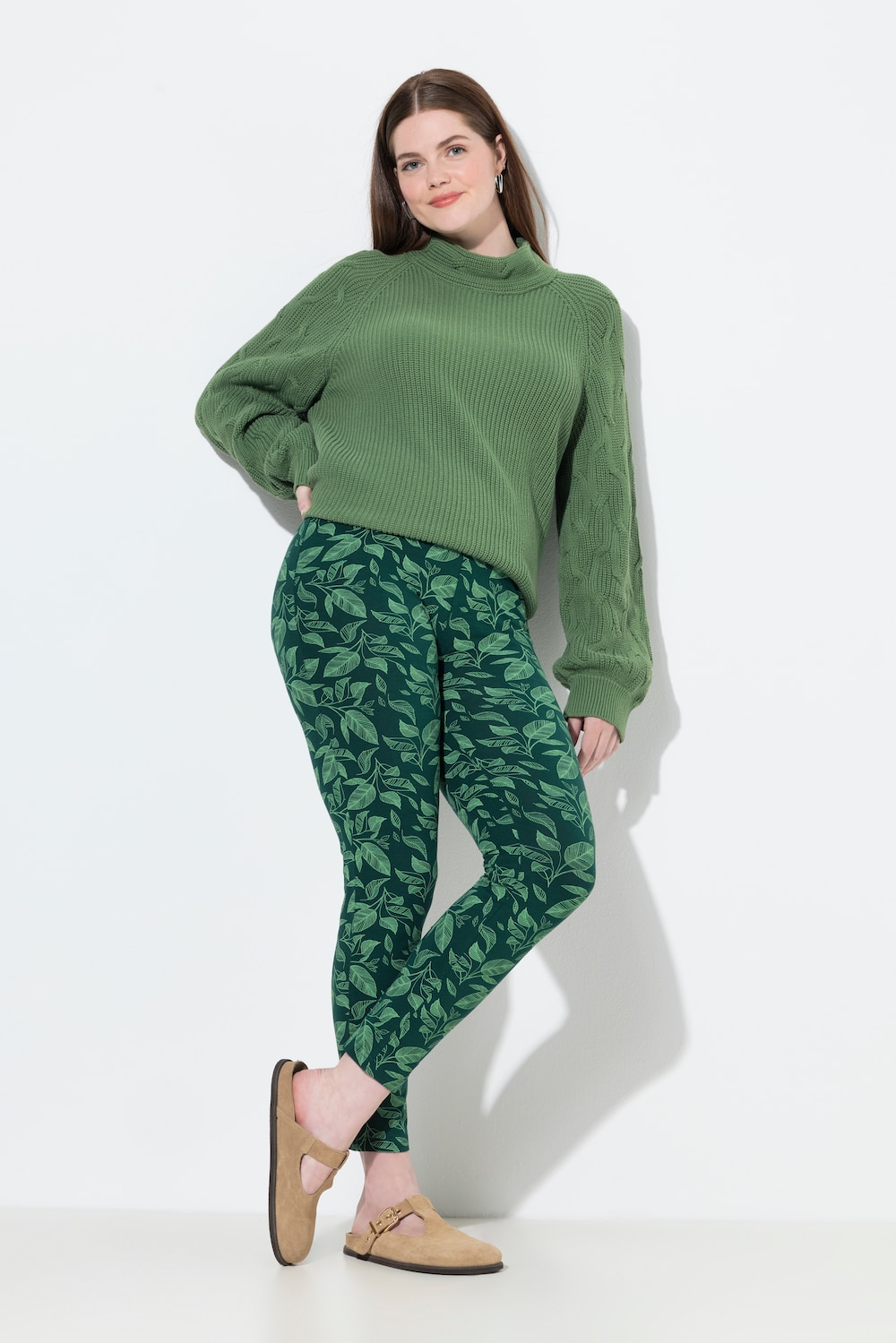 Leggings, Blätter, Elastikbund, Biobaumwolle
