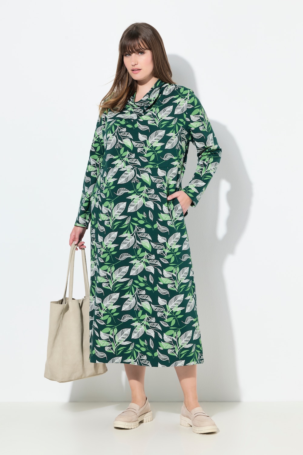 Sweatkleid, Wasserfallausschnitt, Langarm, Biobaumwolle