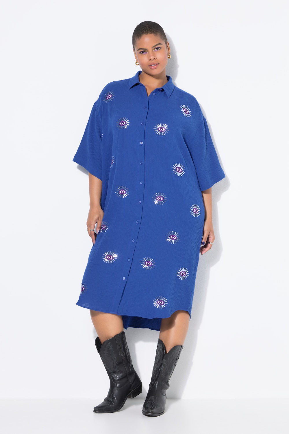 Große Größen Midikleid, Damen, blau, Größe: 46/48, Baumwolle, Studio Untold