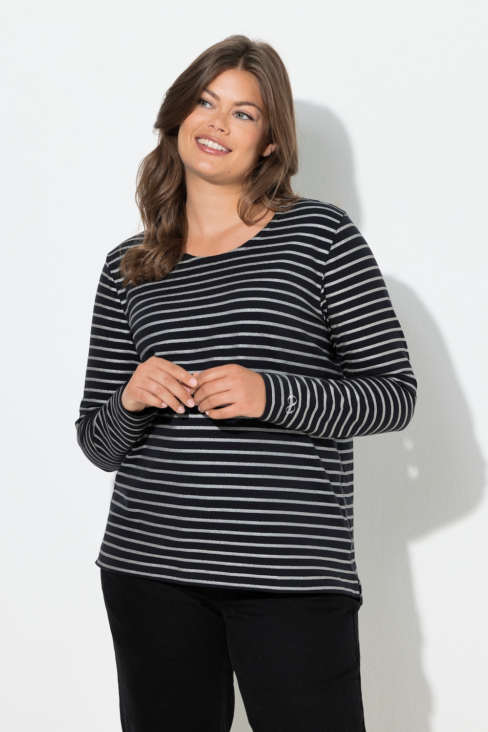 Große Größen Ringelshirt, Damen, schwarz, Größe: 44/46, Baumwolle/Viskose, LAURASON