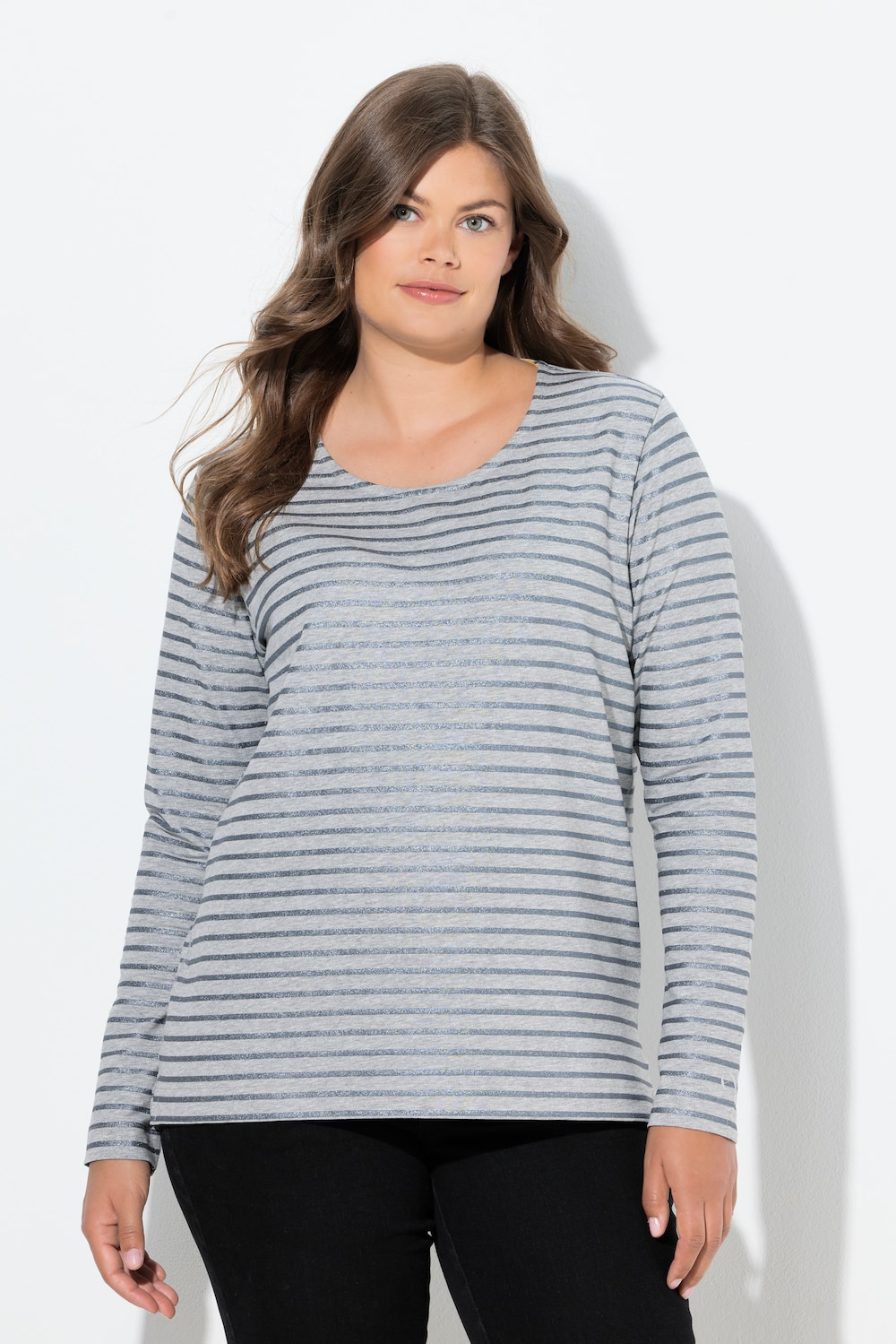 Große Größen Ringelshirt, Damen, grau, Größe: 44/46, Baumwolle/Viskose, LAURASON