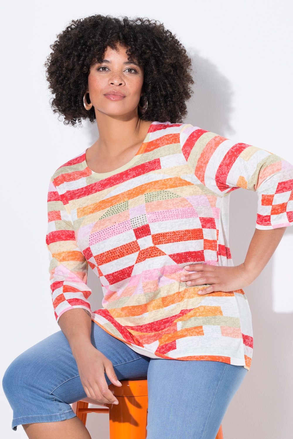 T-shirt, comfortabele pasvorm, strepen, peace-teken
