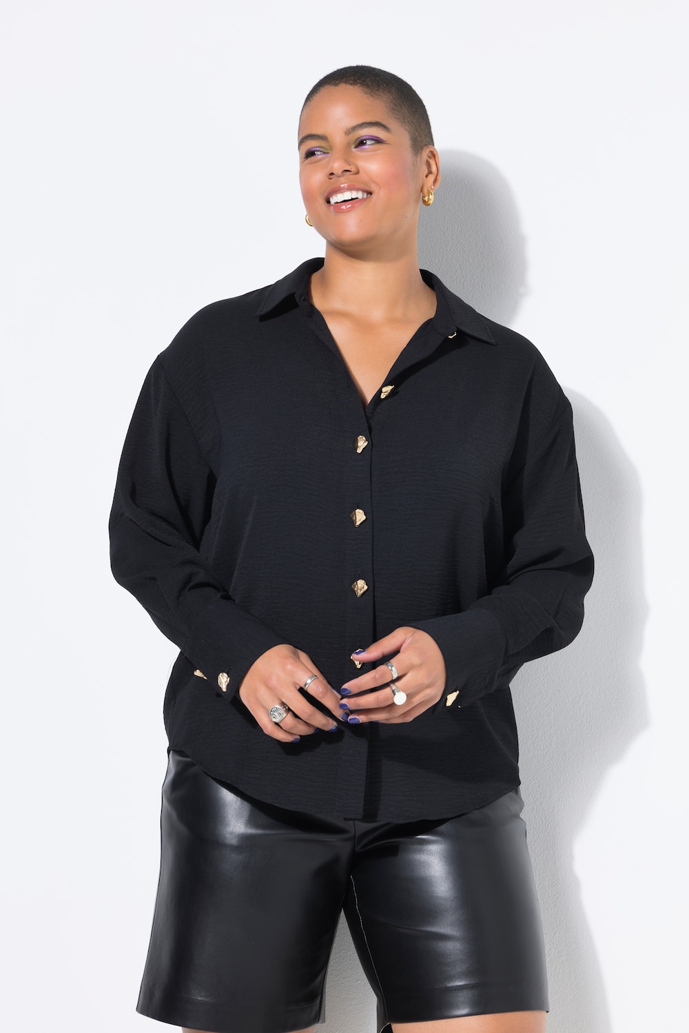 Große Größen Hemdbluse, Damen, schwarz, Größe: 58/60, Polyester, Studio Untold