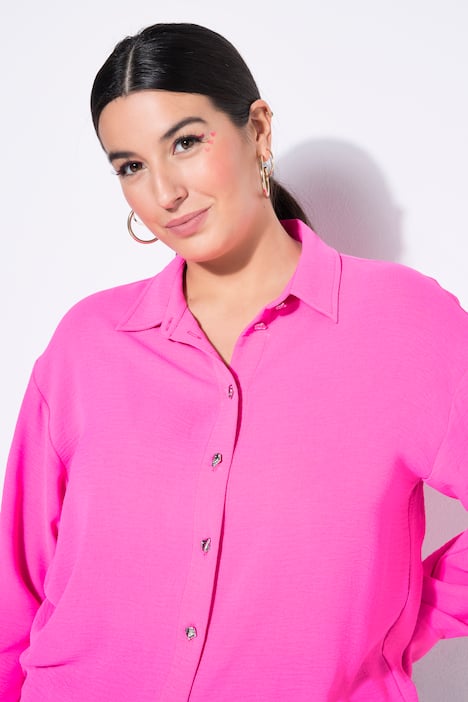Hemdbluse, oversized, Schmuckknöpfe
