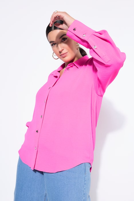 Hemdbluse, oversized, Schmuckknöpfe
