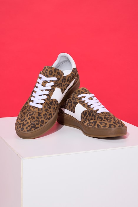 Leren sneakers, leo-look, wijdte H