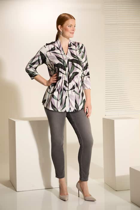 Leaf Print 3/4 Sleeve Slinky Blouse