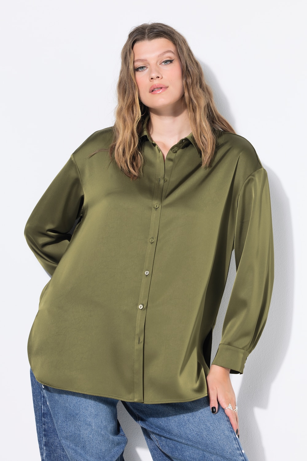 Hemdbluse, oversized, Satin