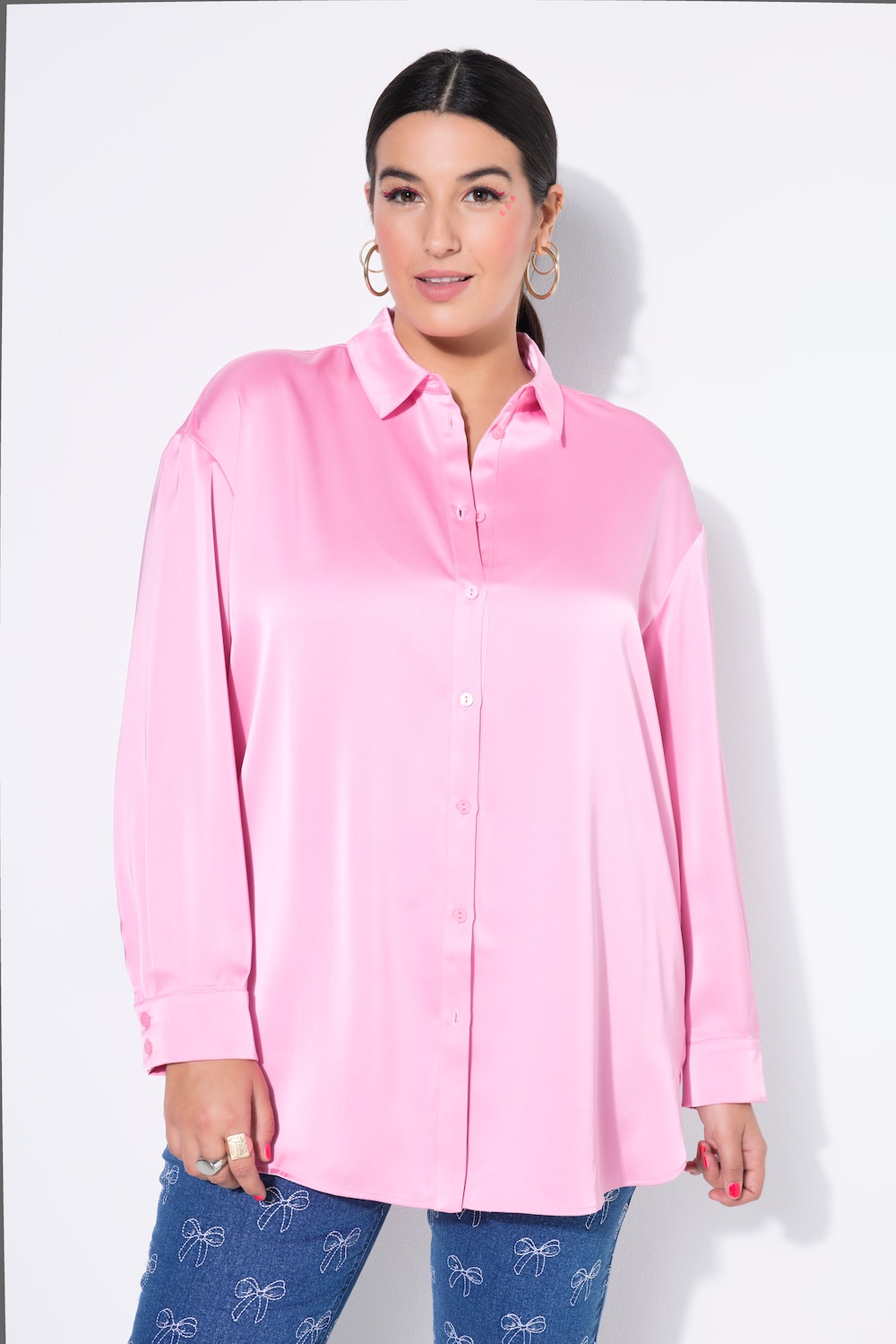 Hemdbluse, oversized, Satin