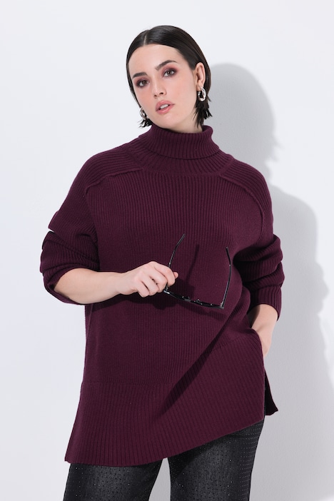 Pullover, Rippstrick, Rollkragen, Raglan-Langarm