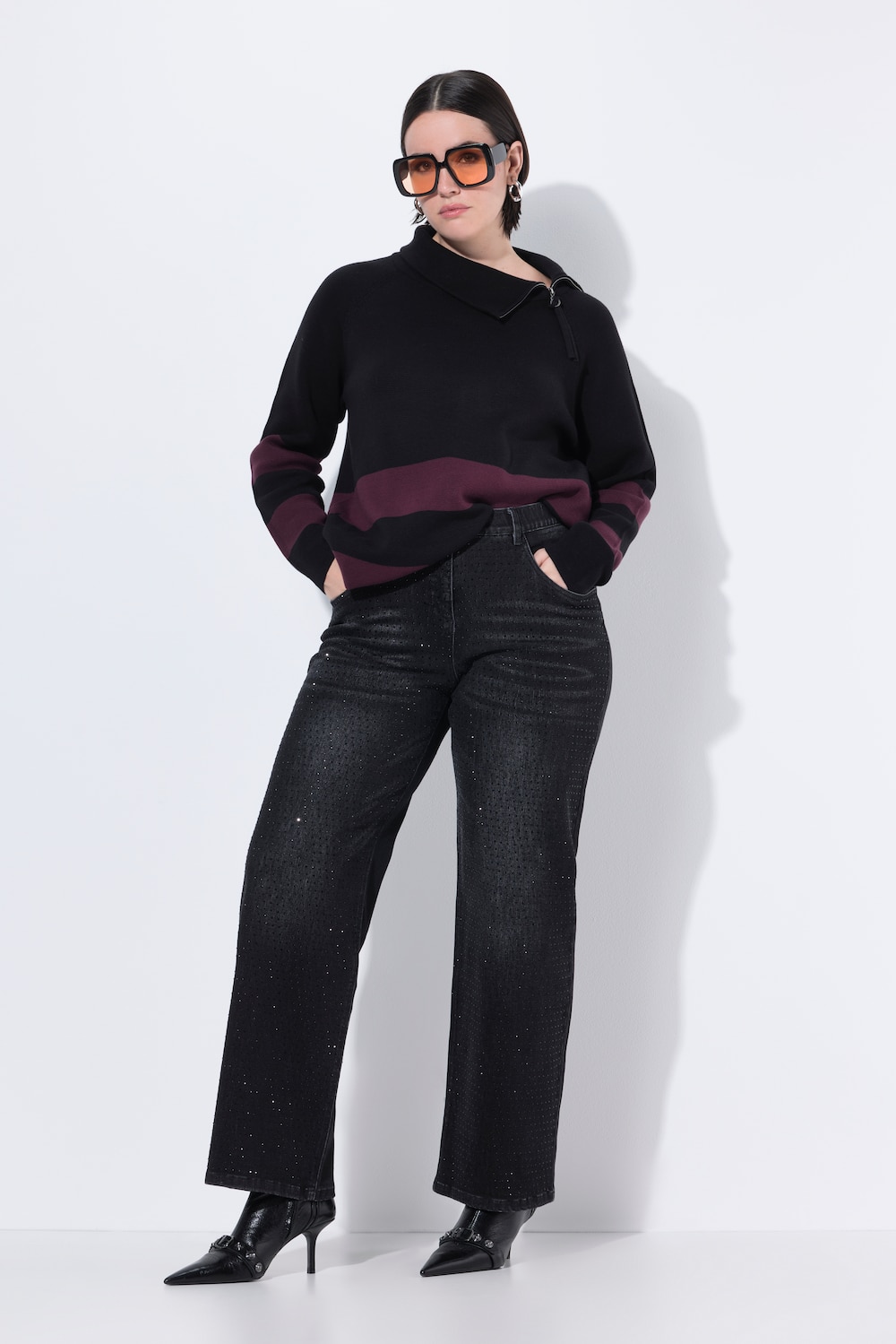 Jeans Mary, weites, gerades Bein, Ziersteine