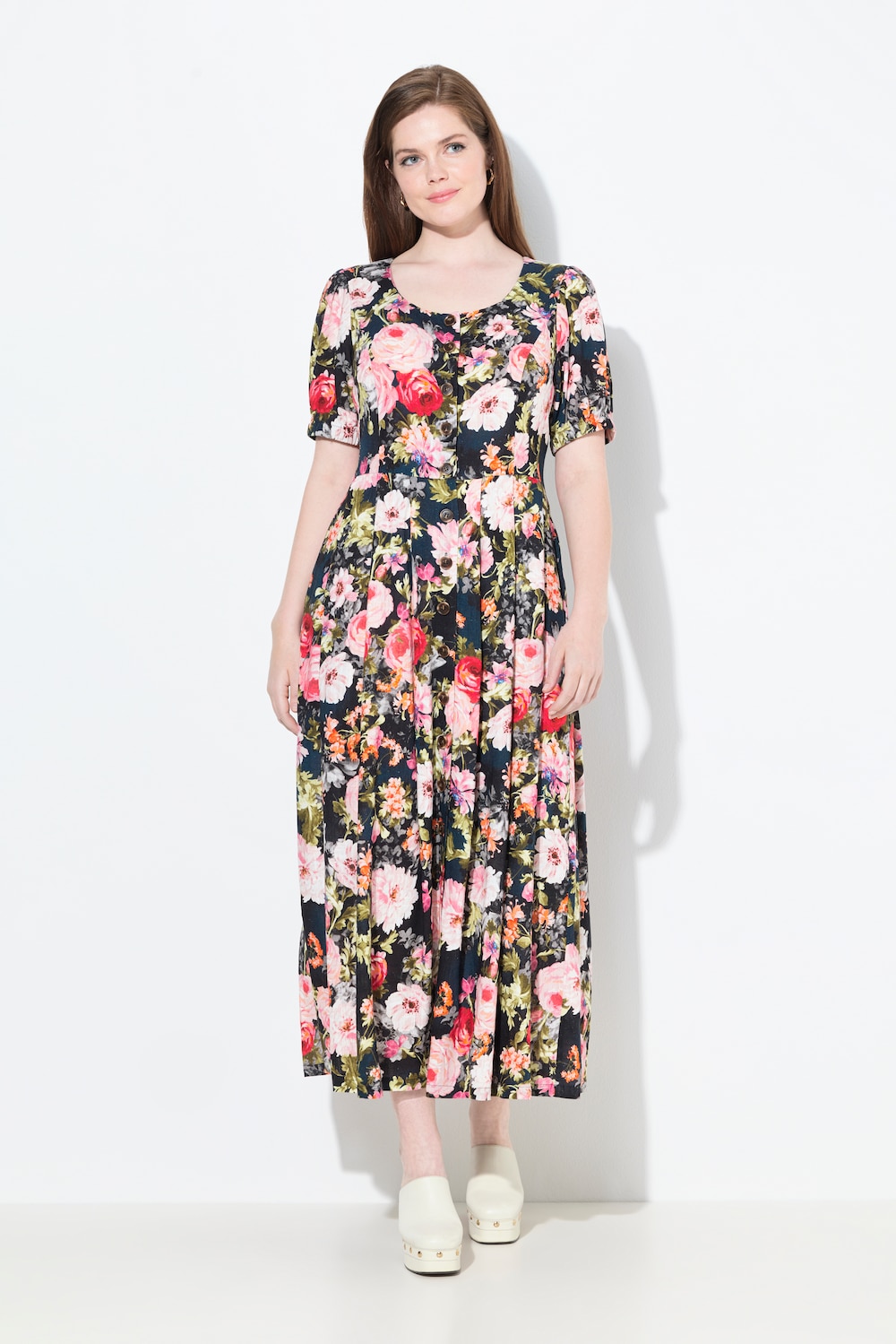 Große Größen Maxikleid, Damen, grau, Größe: 62/64, Viskose/Leinen, Ulla Popken