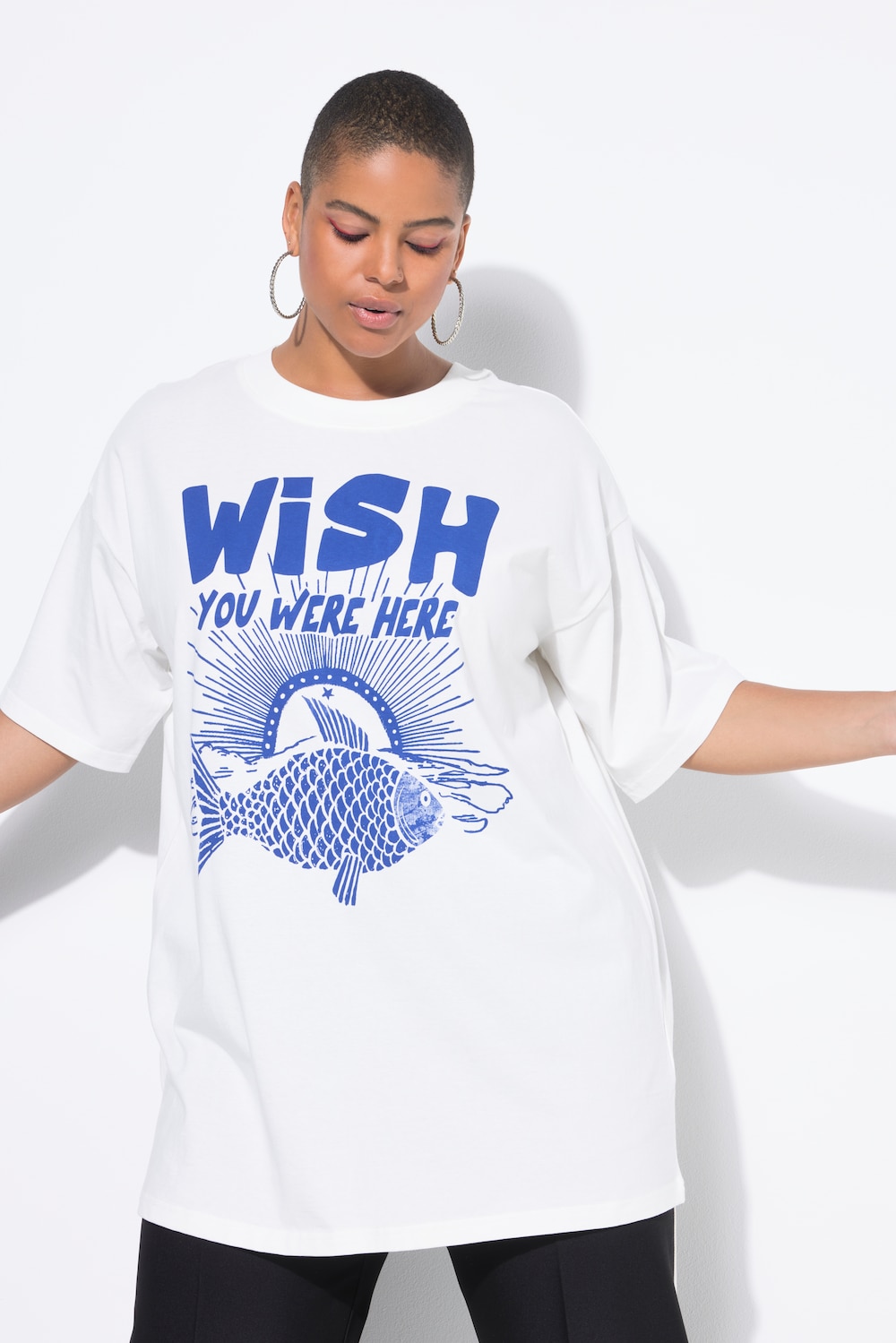 T-Shirt, oversized, Fisch, Halbarm
