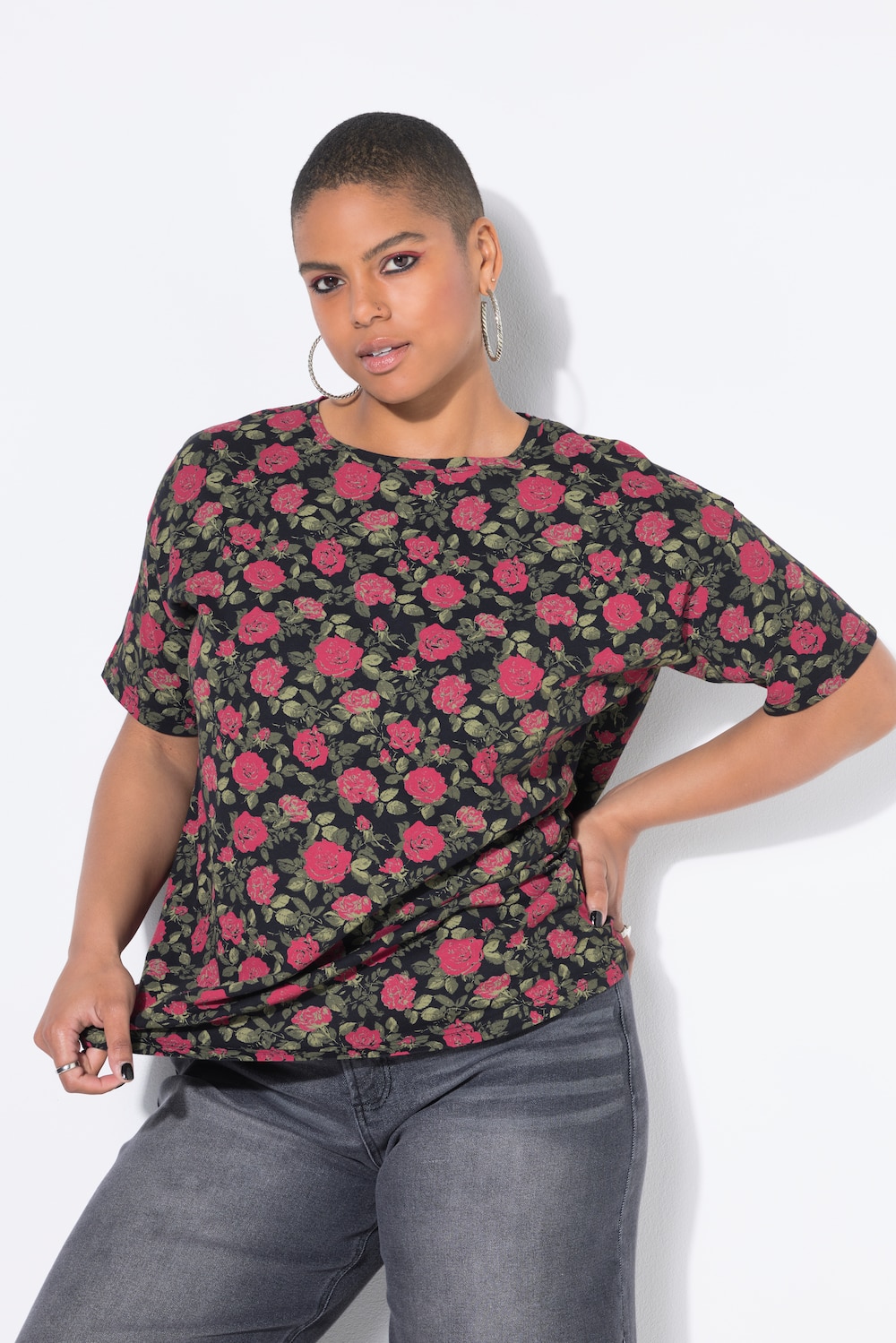 T-Shirt, oversized, Roses, Halbarm