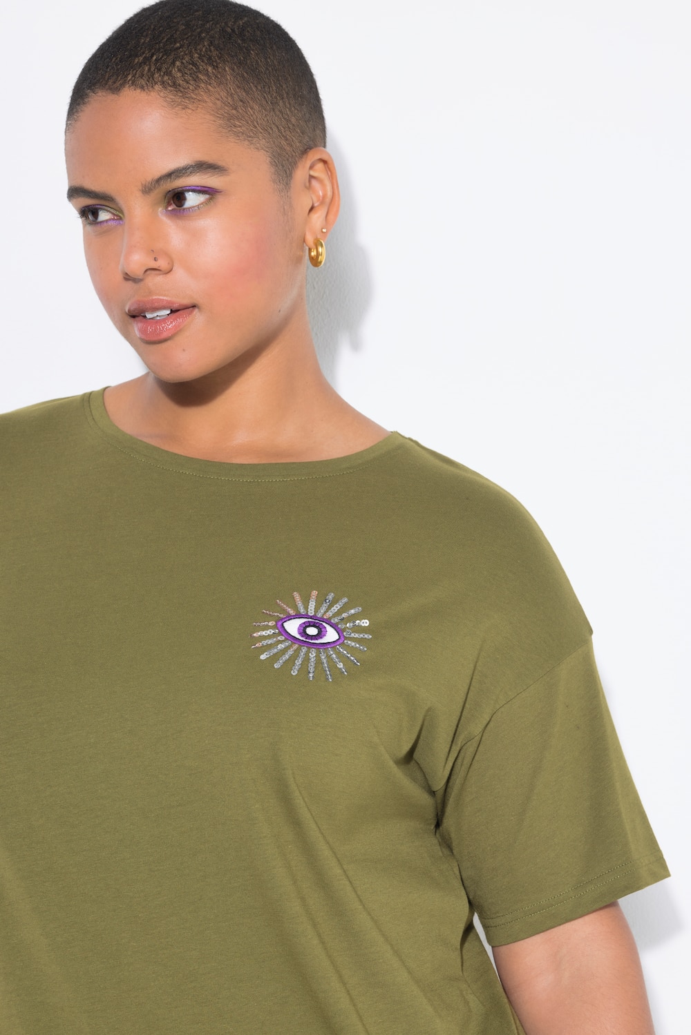 T-shirt, oversized, glitter-eye, korte mouw