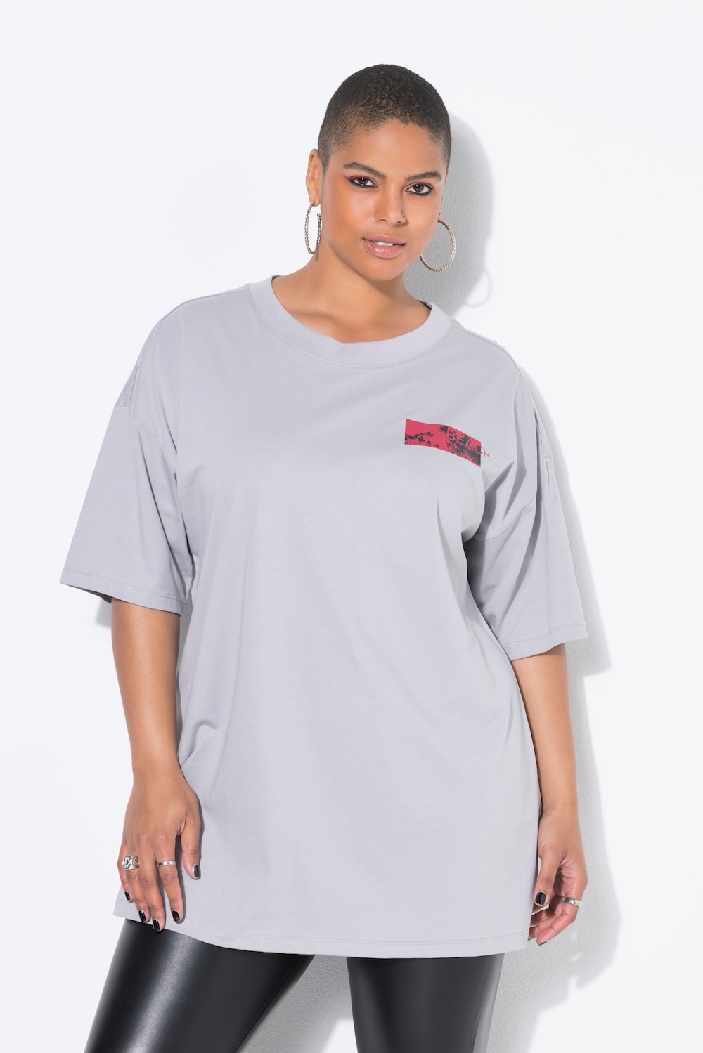T-Shirt, oversized, Palmen, Halbarm