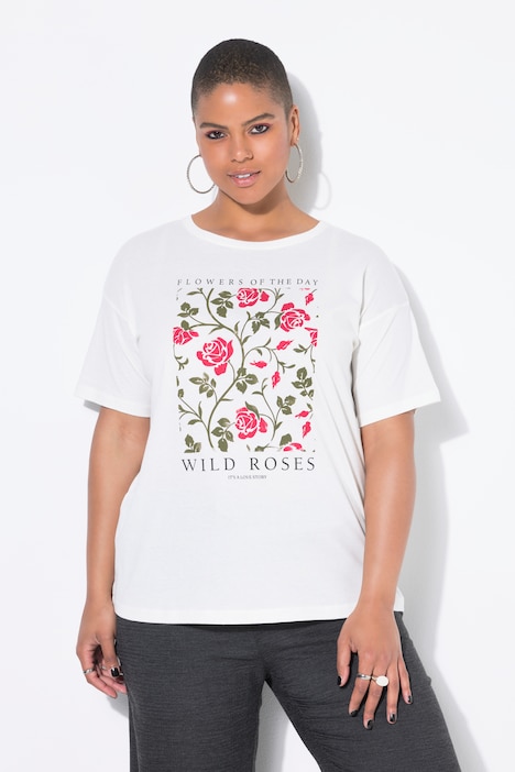 T-Shirt, oversized, Flower Print, Halbarm
