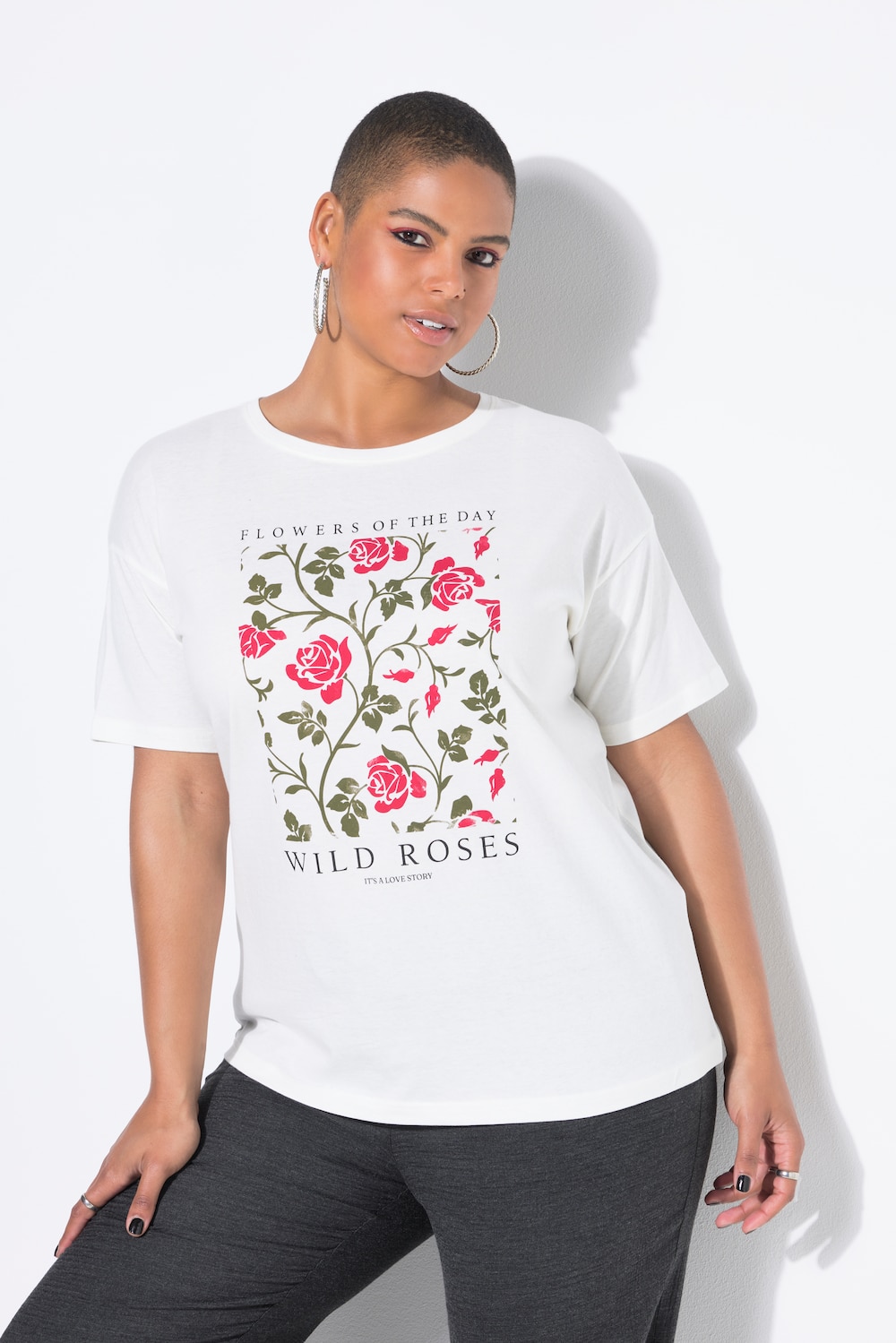 T-Shirt, oversized, Flower Print, Halbarm