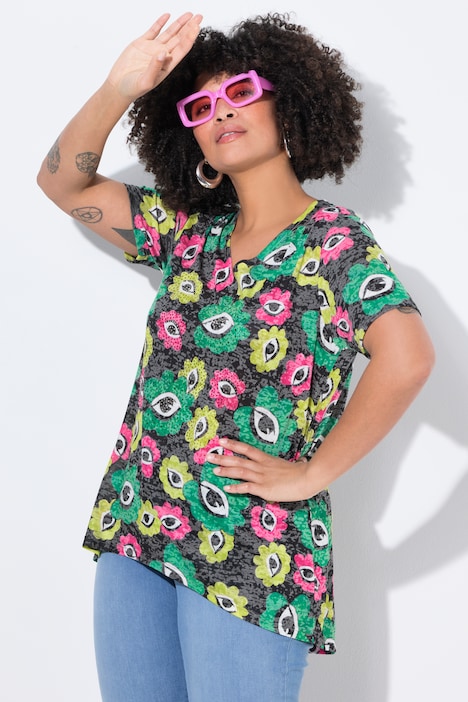 T-Shirt, A-Linie, "Augen-Blumen"-Muster.