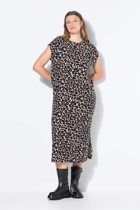 Robe midi oversize en maille piquée à motif léopard