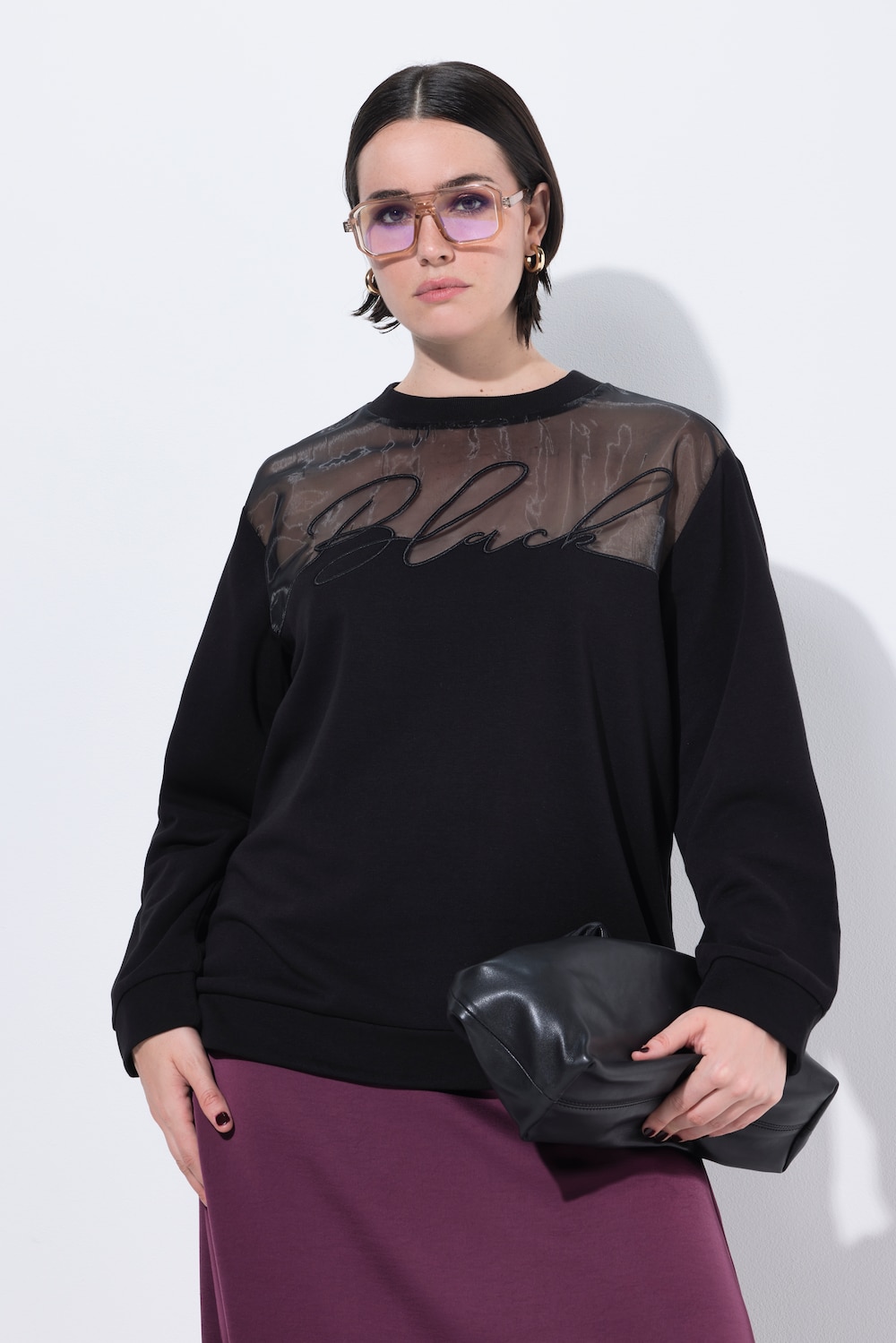 Große Größen Sweater, Damen, schwarz, Größe: 46/48, Polyester/Baumwolle/Synthetische Fasern, Ulla Popken